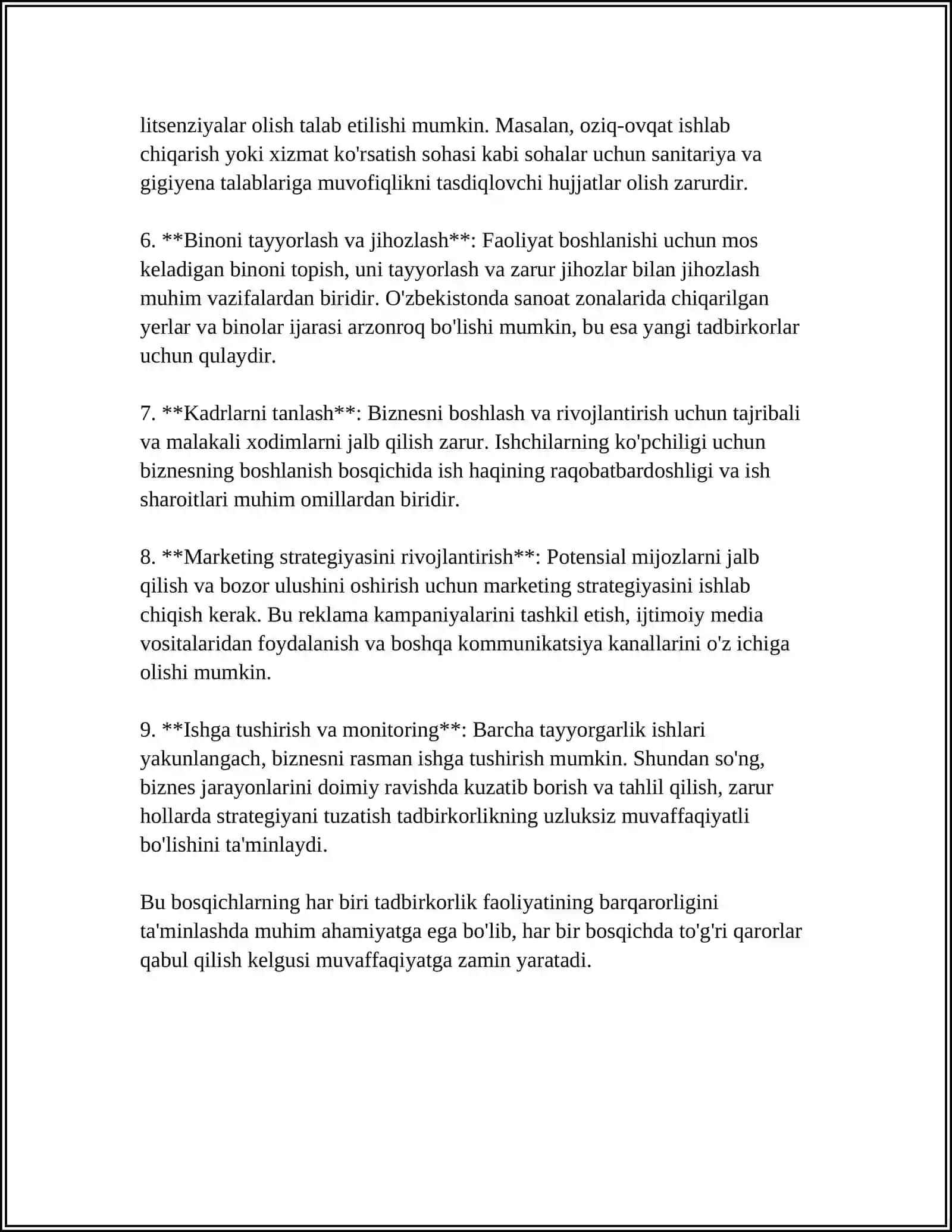 TADBIRKORLIK FAOLIYATI TASHKIL ETISH VA OILAVIY BIZNESNI RIVOJLANTIRISH 4