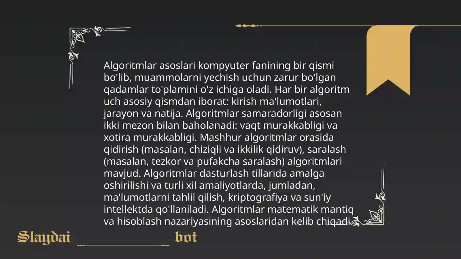 Ma’lumotlar, algoritmlar va ma’lumotlar tuzilmasi tushunchalari. Xolmamatova Lobar 4