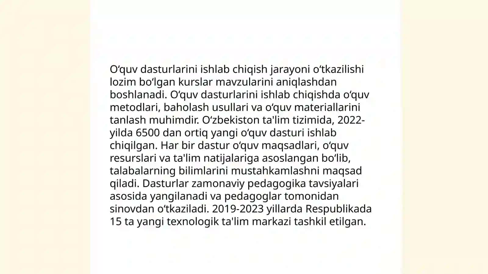 Texnalogiya oʻqitish darslari va ularga quyiladigan talablar 4
