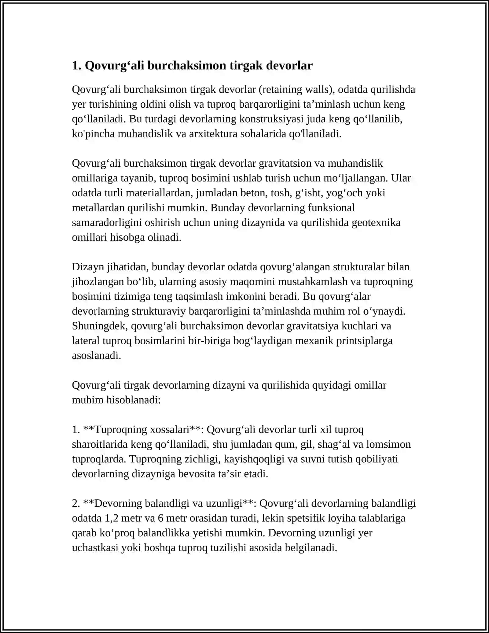 Qovurgʻali burchaksimon tirgak devorlar 4