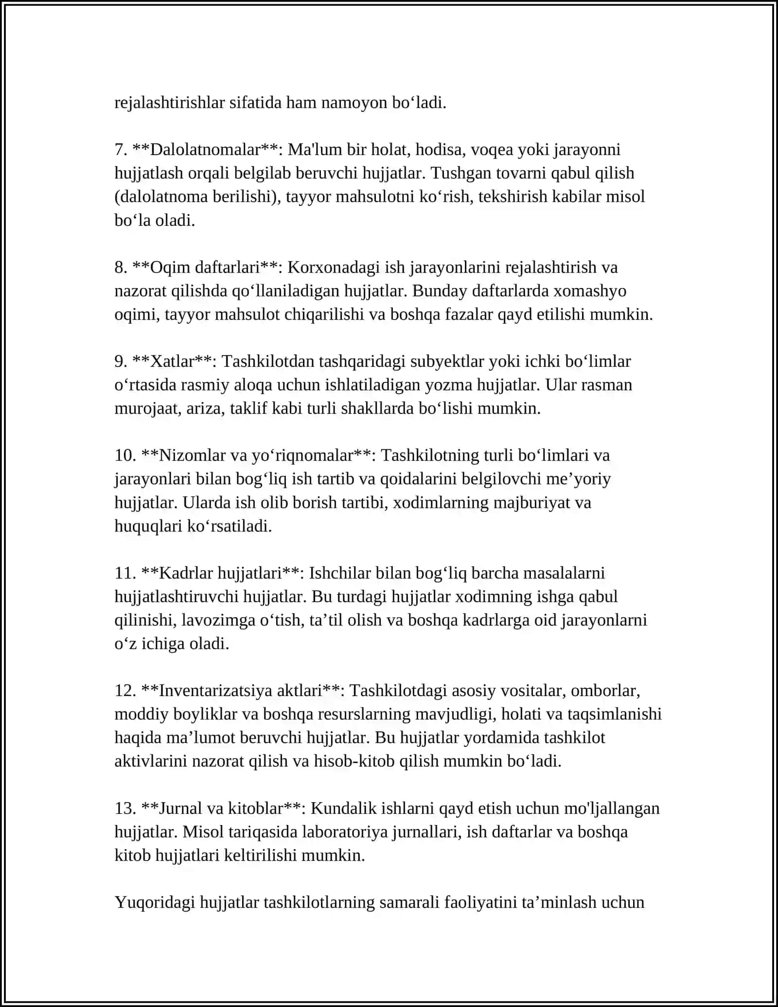ISH HUJJATLARI VA ULARGA QO'YILADIGAN ASOSIY TALABLAR 4