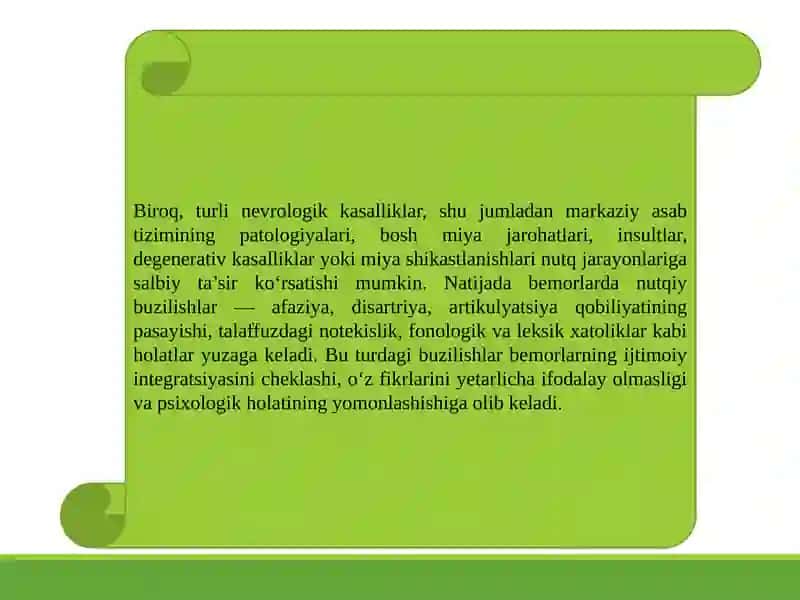 Nevrologik kasalliklar fonida yuzaga kelgan nutq nuqsonlari 4