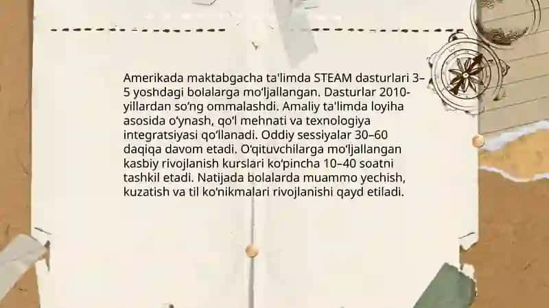 Steam talim texnologiyasini maktabgacha talimda qoʻllash boʻyicha xorijiy tajribalar taxlili 4