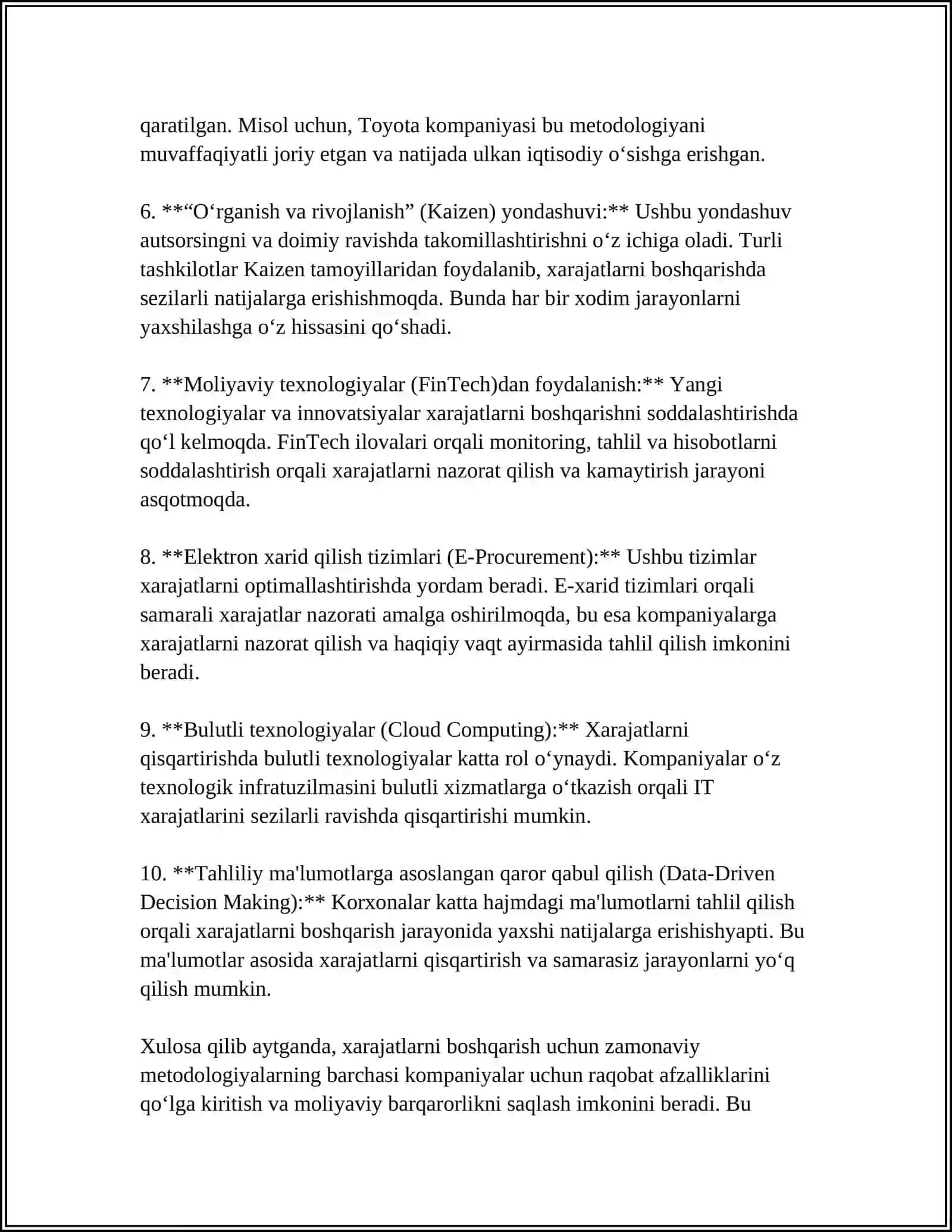 Xarajatlarni boshqarish YONDASHUVLARI VA TEXNOLOGIYALARIDAN FOYDALANISH 4