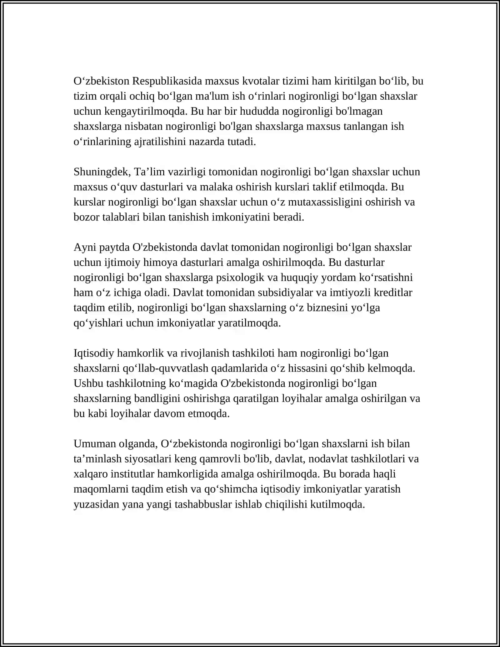 NOGIRONLIGI BOR SHAXSLARNI MEHNATGA YONALTIRISH 4