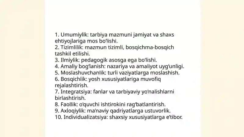 Tarbiya jarayonining mohiyati va mazmuni Sevinch 4