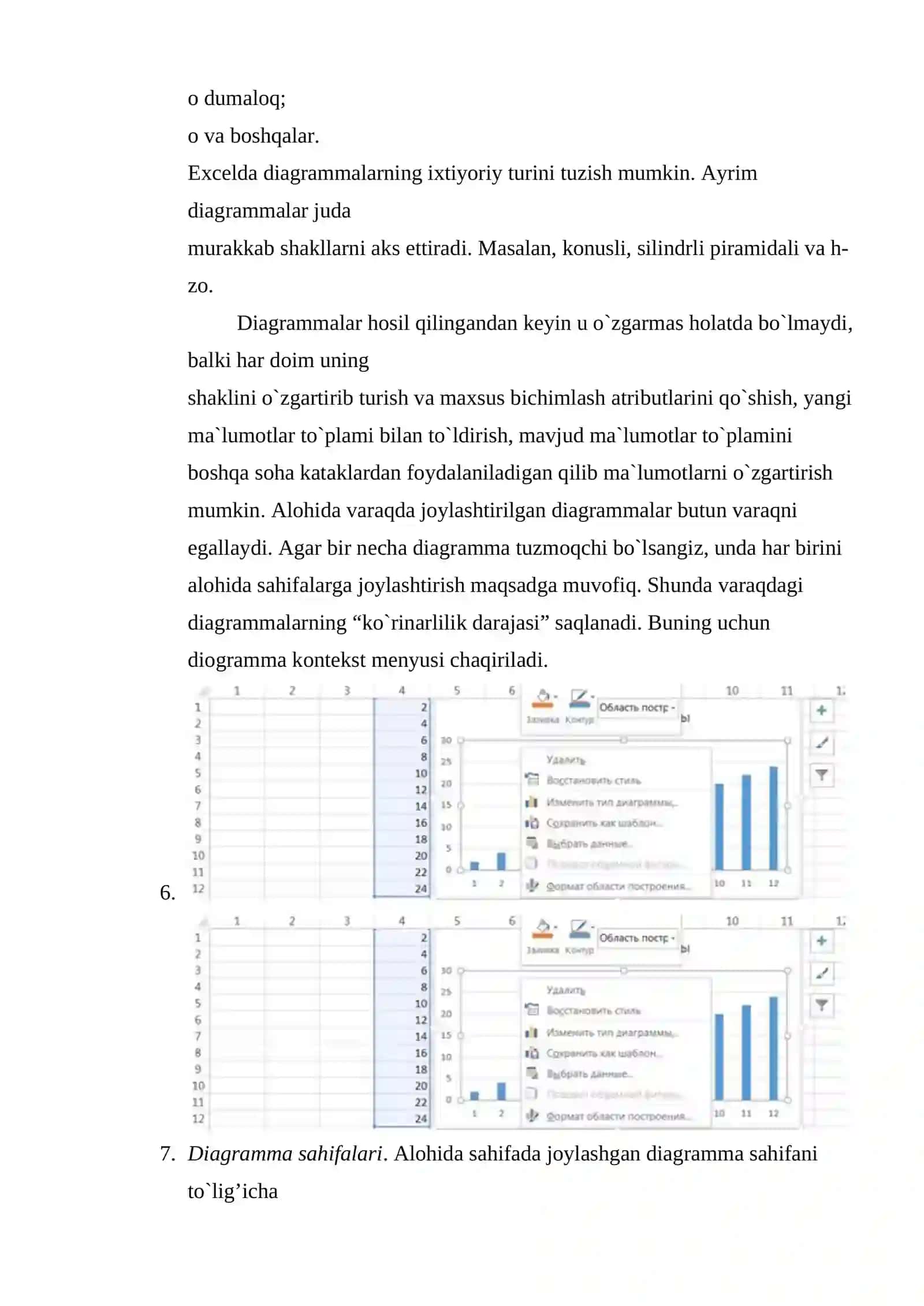 Excel daturida diagrammalar bilan ishlash 4