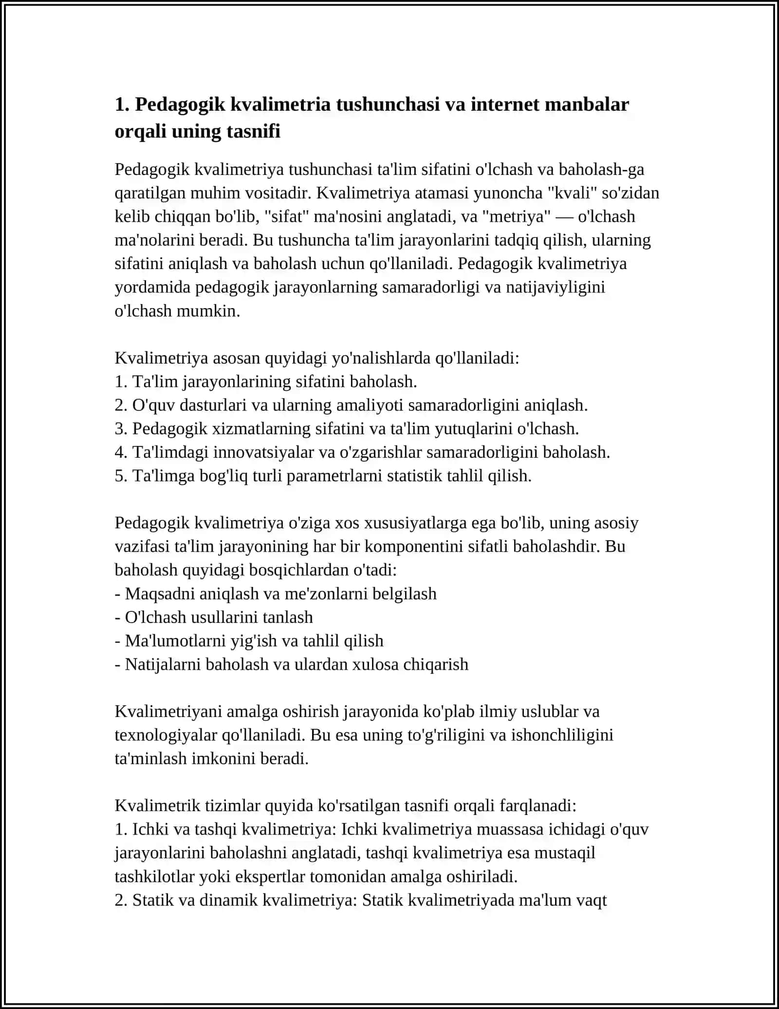 PEDAGOGIK KVALIMETRIYANING MAZMUNI- INTERNET TARMOGʻIDAN MAVZUGA DOIR AXBOROT IZLASH VA TAHLIL QILISH 4