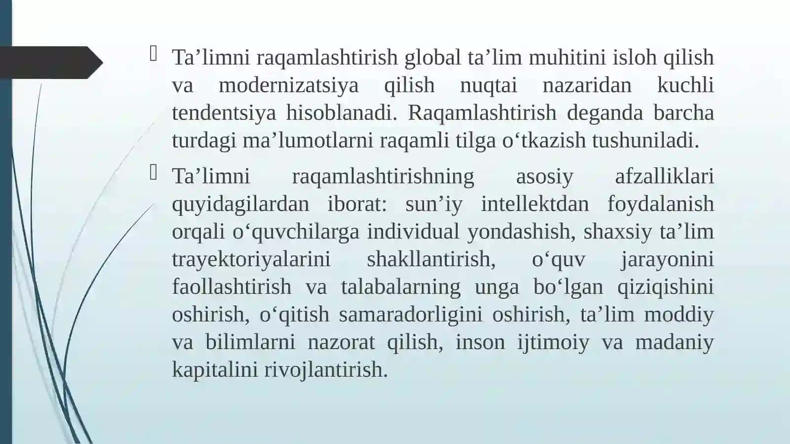 Ta’lim muhitini raqamlashtirish. Raqamli pedagogikaning asosiy tushunchalari va kategoriyalari 4