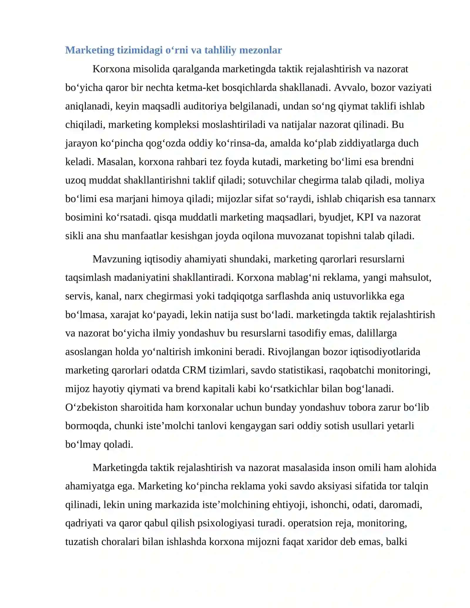 Marketingda taktik rejalashtirish va nazorat 4