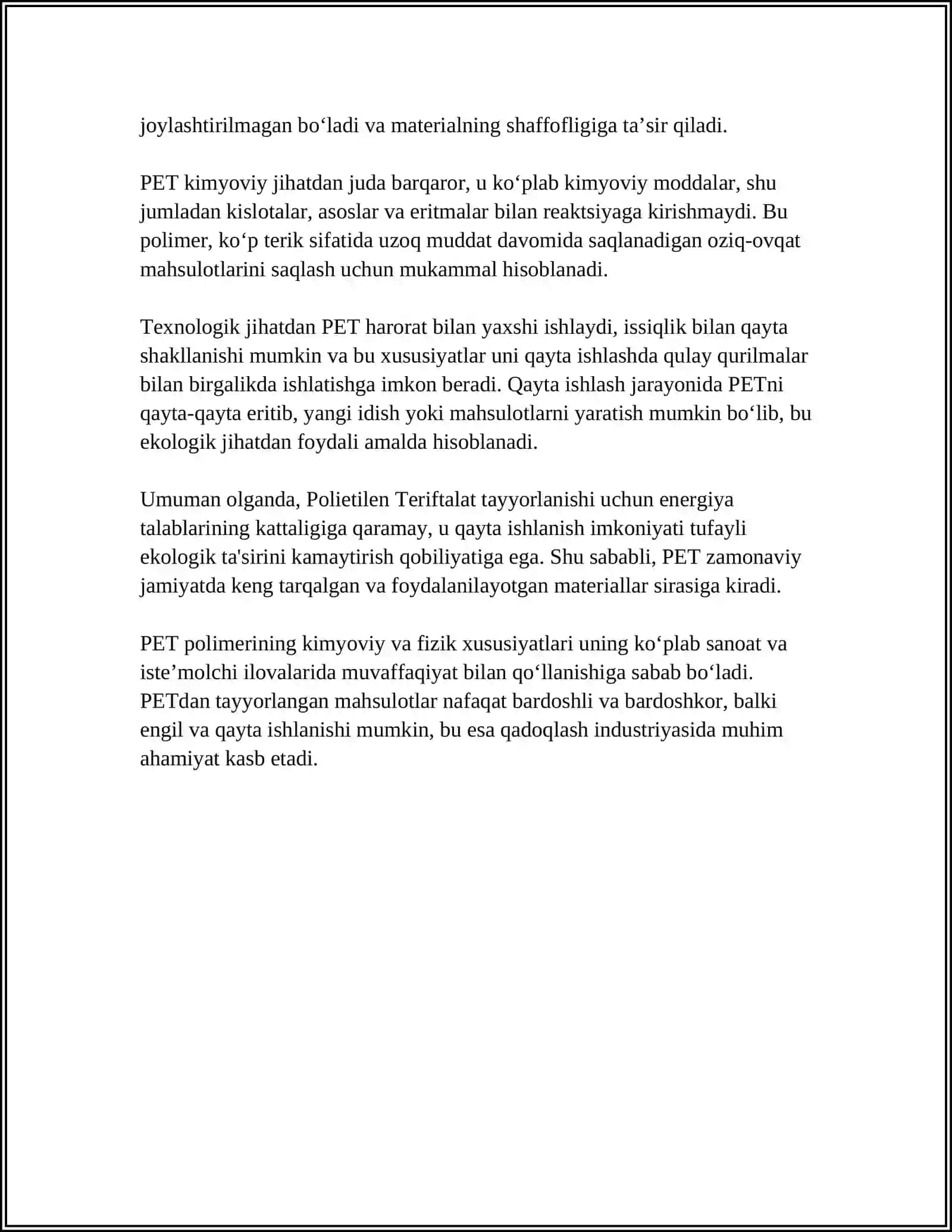 POLIETILEN TERIFTALATNI XOSSALARI 4