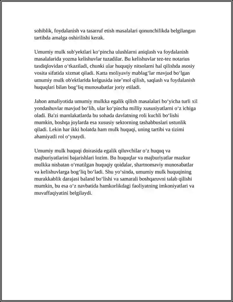 UMUMIY VA QO‘SHMA MULK HUQUQI TUSHUNCHASI. ULUSHLI MULK HUQUQI 4
