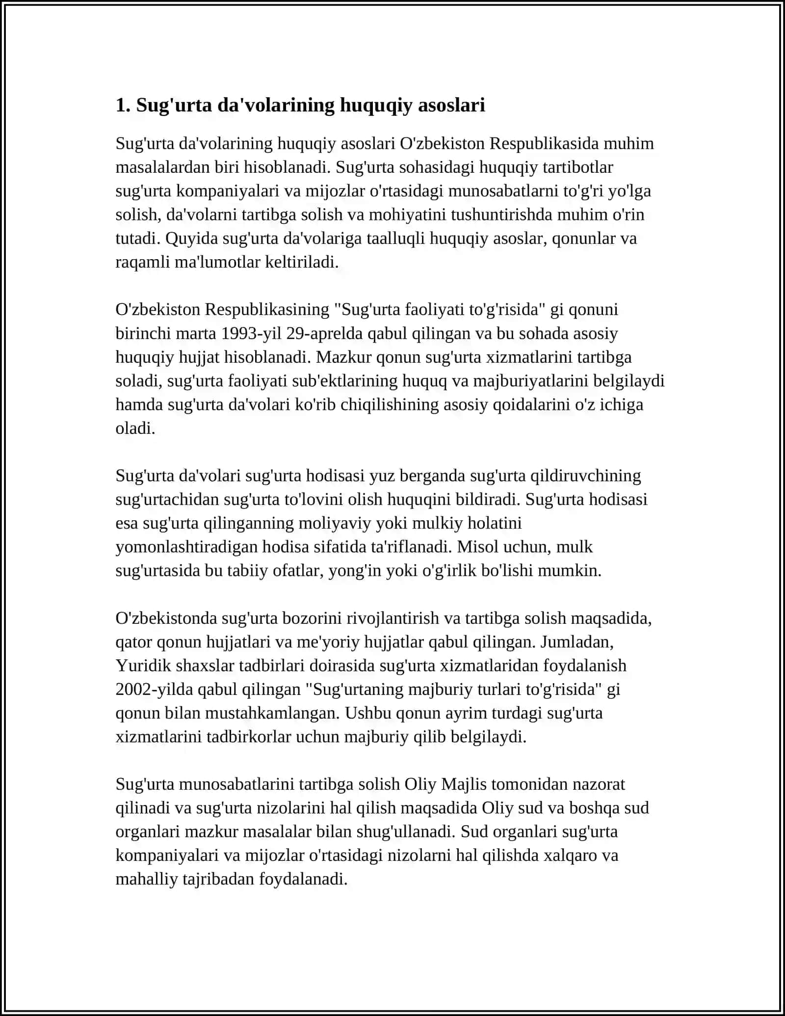 JISMONIY VA YURIDIK SHAXSLARNING SUGʼURTA DAʼVOLARINI KOʼRIB CHIQISH VA HAL QILISH MEXANIZMI 4