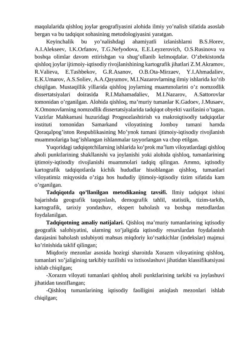 "Qishloq, Ma’muriy Tumanlarning Yirik Masshtabli Ijtimoiy-Iqtisodiy Kartalarini Tuzish" 4
