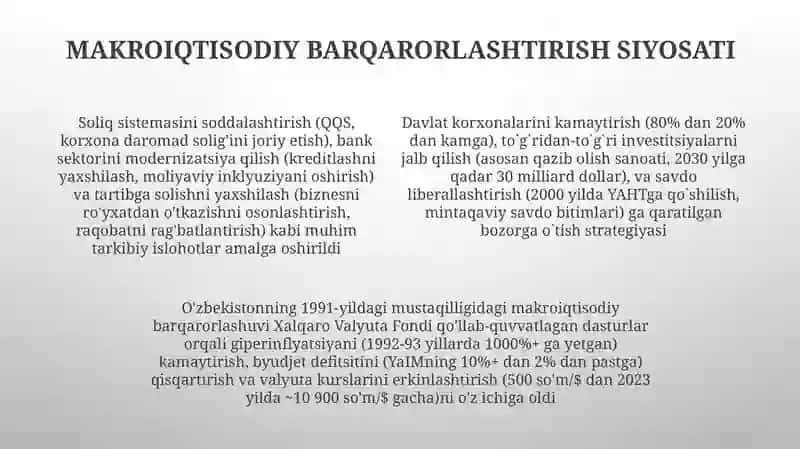 Oʻzbekiston Respublikasining bozor munosabatlariga oʻtish konsepsiyasi va strategiyasi 4