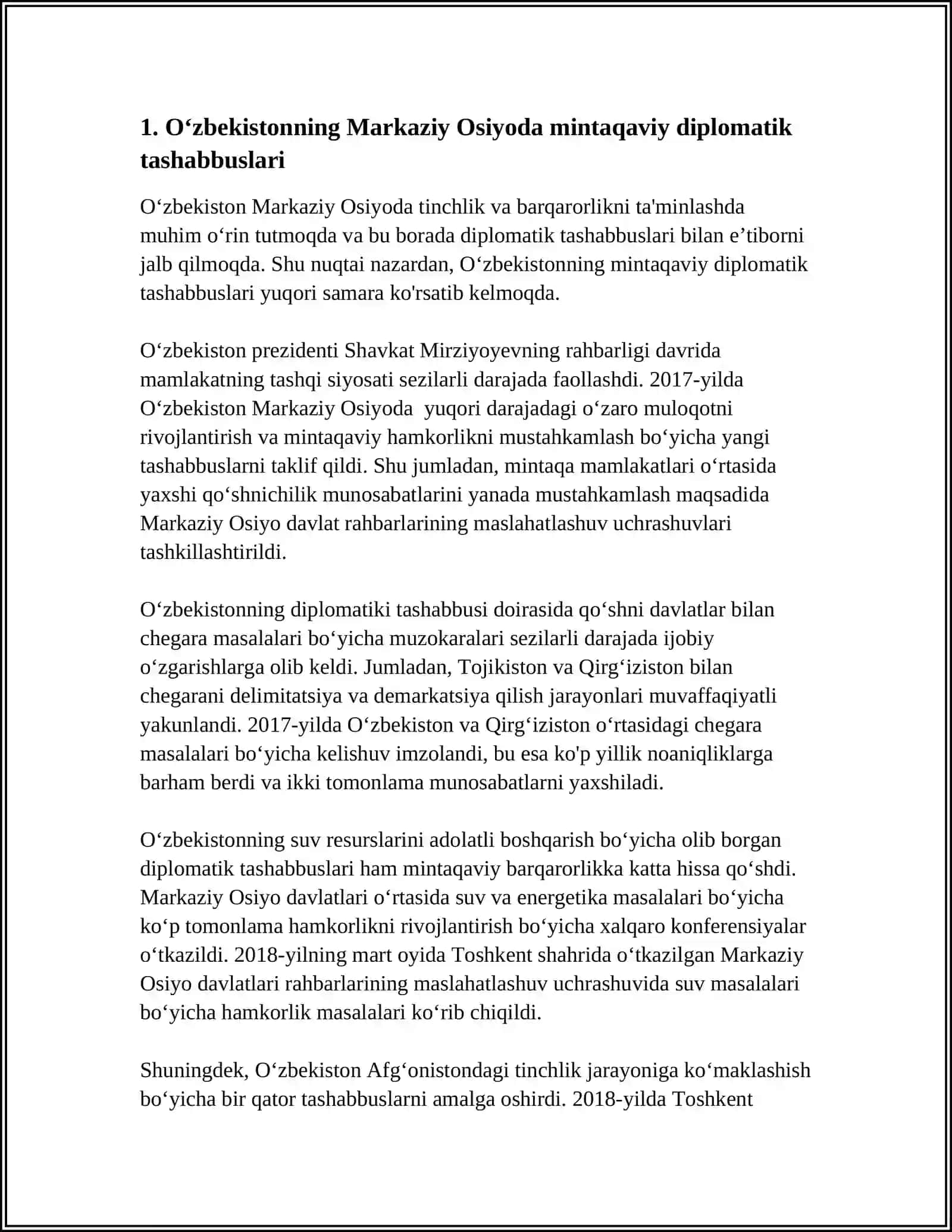 O'zbekistonning Markaziy Osiyoda Tinchlik va Barqarorlikni Ta'minlashdagi O'rni 4
