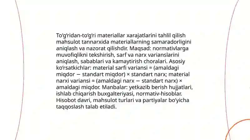 Xarajatlar va mahsulot ishlab chiqarish tannarxining tahlili 4
