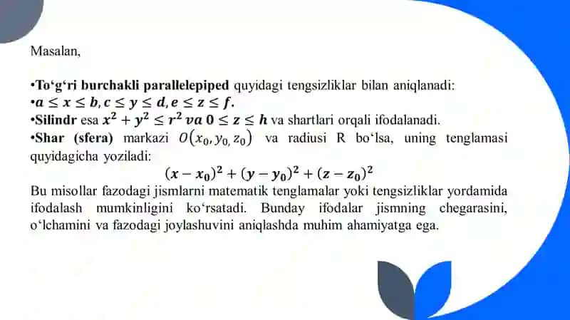 Fazodagi jismning hajmini hisoblash 4