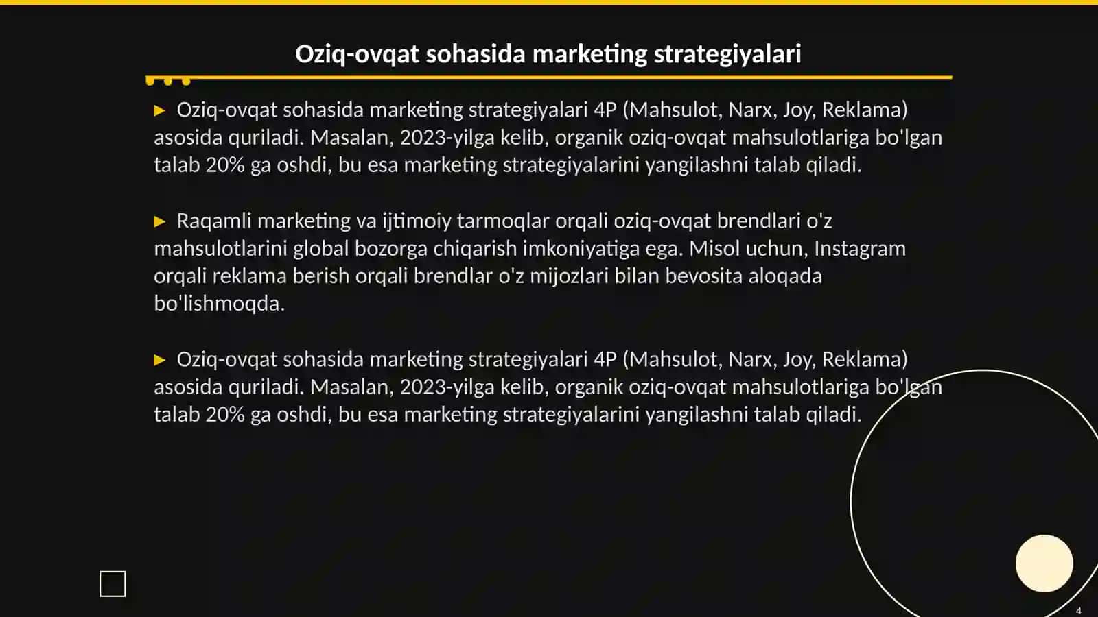 Xalqaro bozorga qishloq xo'jaligi va oziq-ovqat sohasi bo'yicha yo'naltirilgan marketing xizmatini yaratish 4
