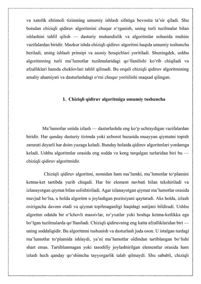 Chiziqli qidiruv algoritmi va uning ma'lumotlar tuzilmalariga (MT) qo‘llanilishi 4