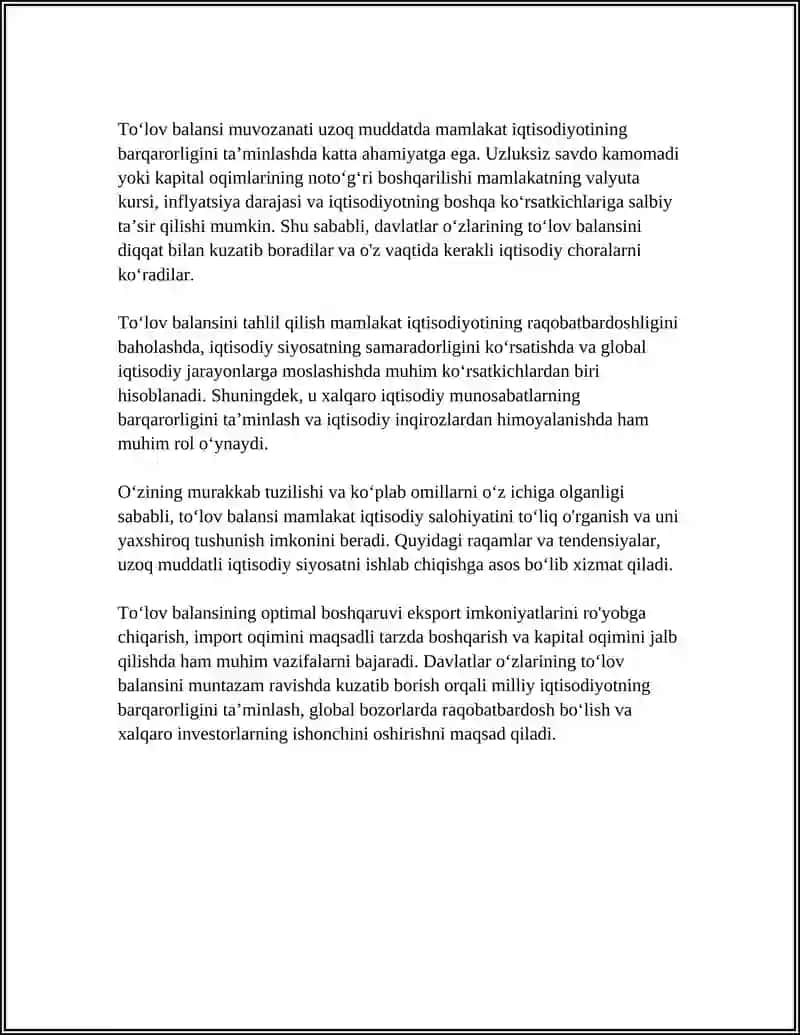 TOʻLOV BALANSI VA UNI TUZISHNI O'ZIGA HOS XUSUSIYATLARI 4
