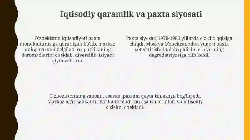 Sovet davrida O'zbekistonning markazga ijtimoiy siyosiy va iqtisodiy qaramligi 4