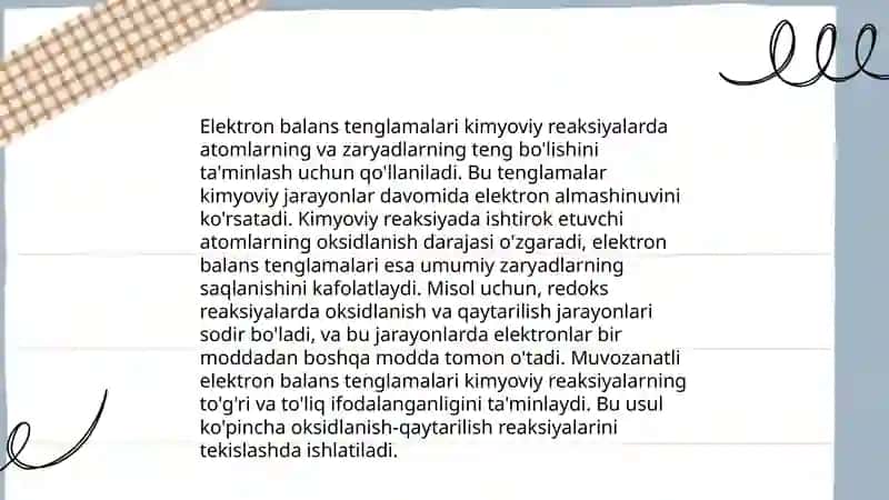 TURLI TIPDAGI OKSIDLANISH-QAYTARILISH REAKSIYALARNING ELEKTIRON BALANS TENGLAMALARINI TUZISH 4