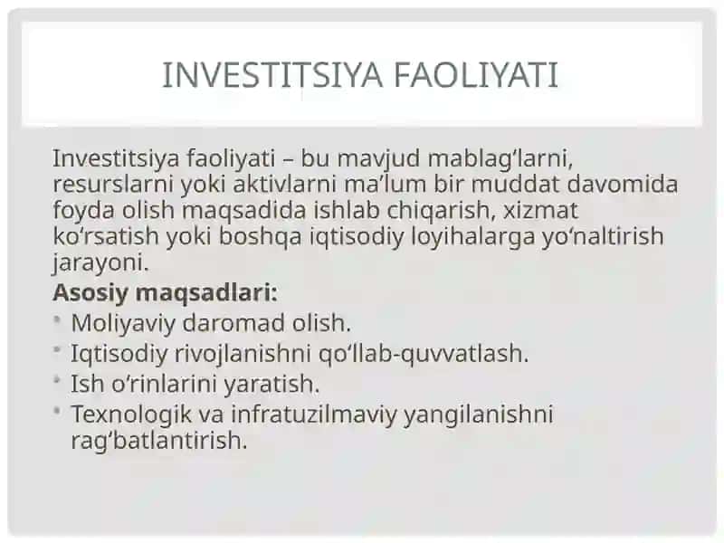 Investitsiya faoliyat va Infiratuzilma 4