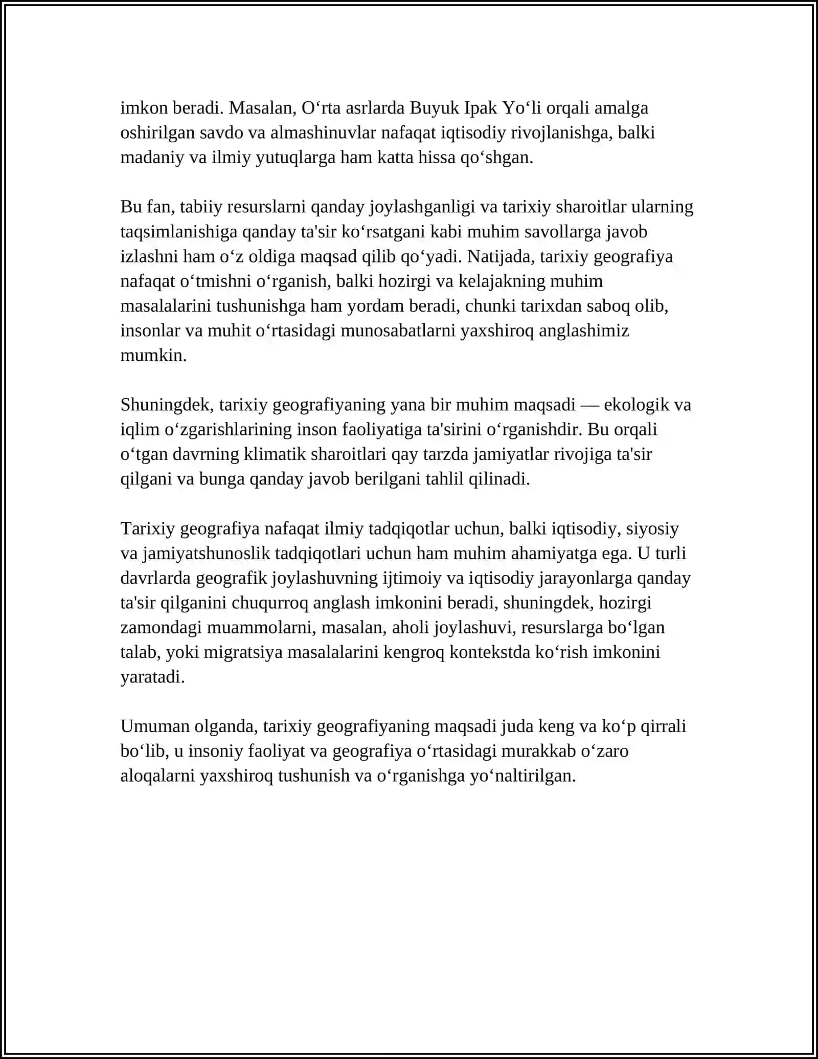 TARIXIY GEOGRAFIYANING VAZIFALARI.TARIXIY GEOGRAFIYANING ASOSIY BO'LIMLARI 4