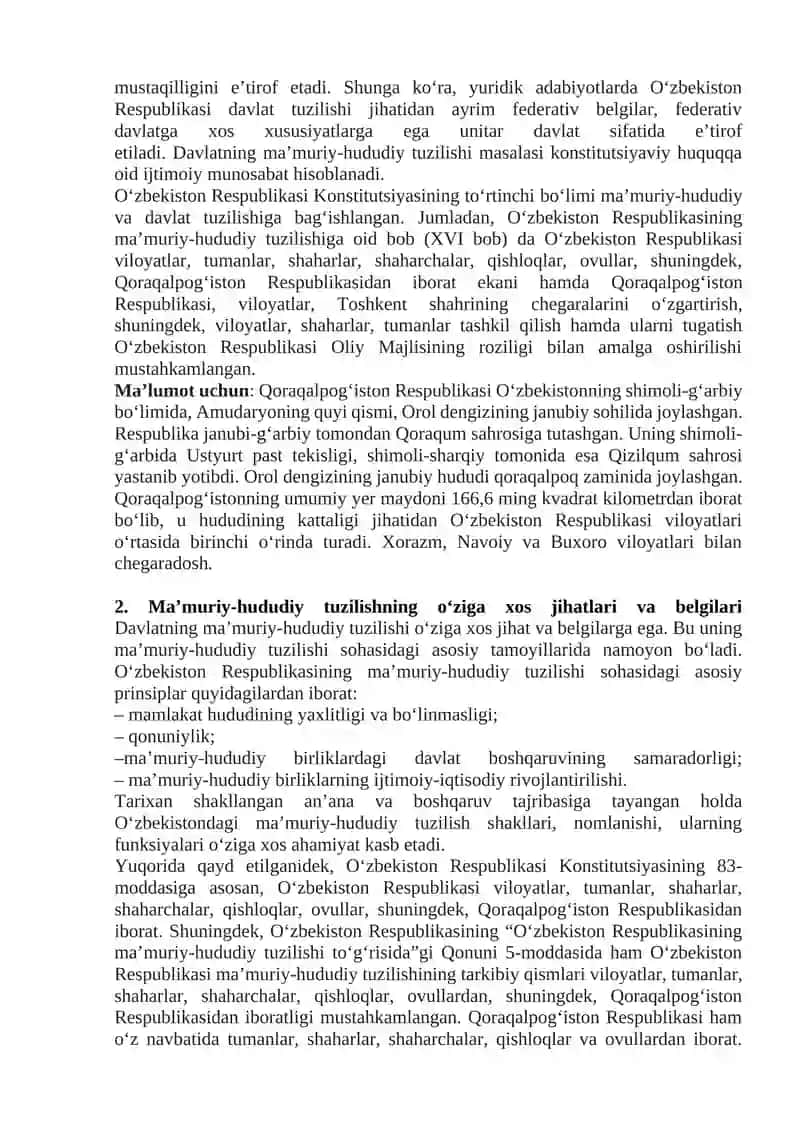 O'zbekiston Respublikasi Konstitutsiyasida O‘zbekiston Respublikasining ma’muriy-hududiy va davlat tuzilishi 4