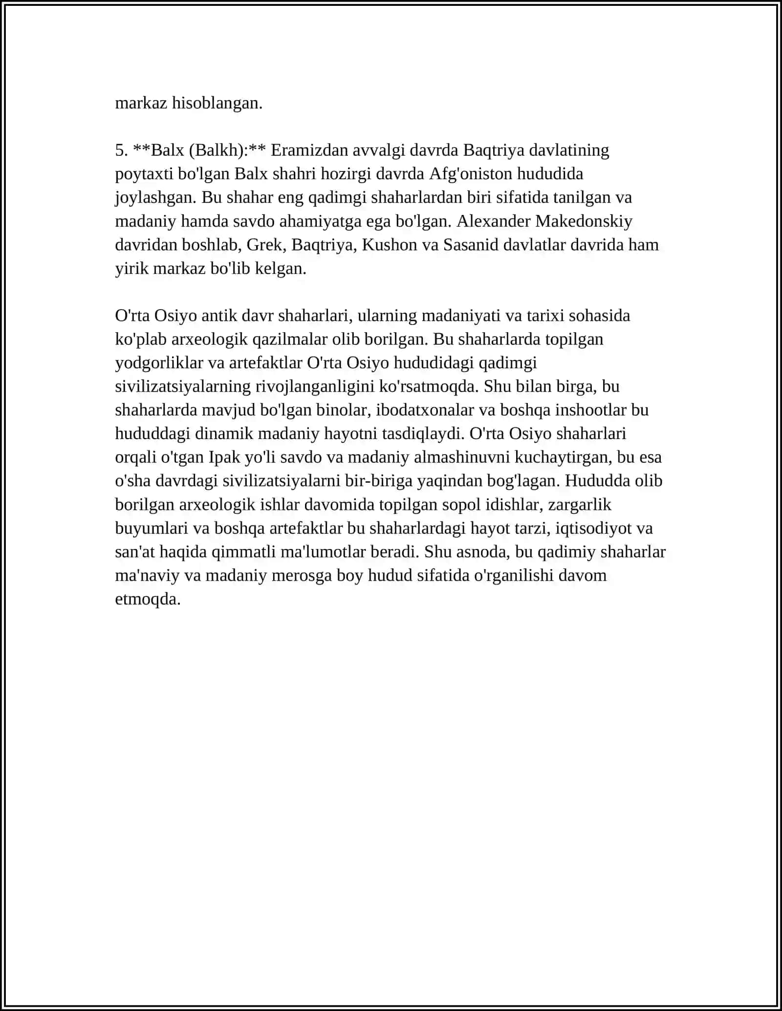 O'RTA OSIYONING ANTIK DAVR ARXEOLOGIYASI REFERAT 4