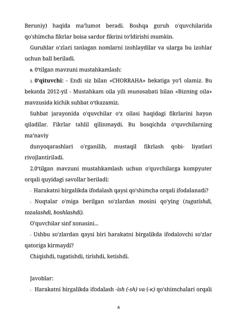 Nutq jarayonidan oldingi harakatning davomiyligini ifodalash. Dars ishlanma 4