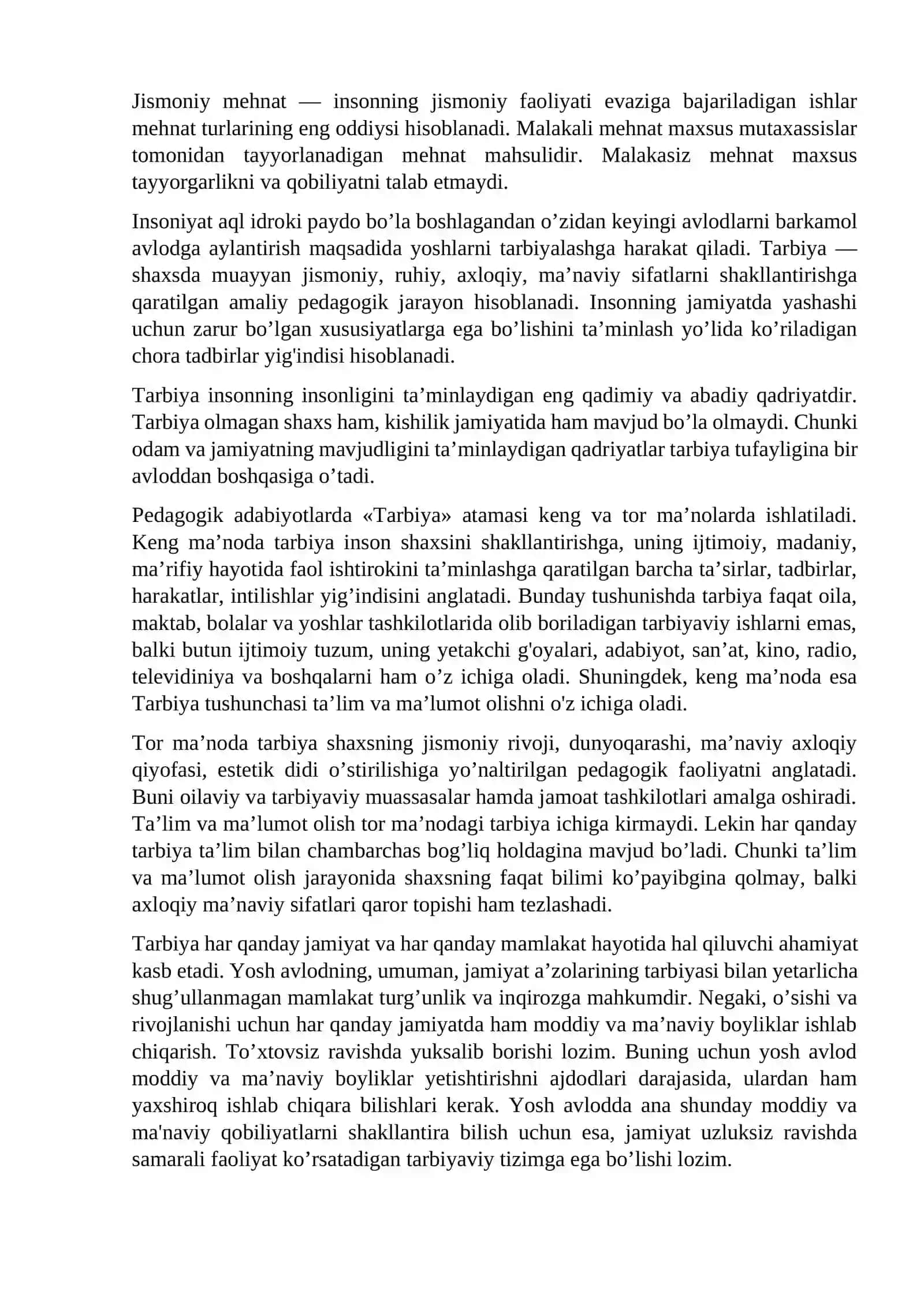 Shaxs tarbiyasida mehnat tarbiyasining o'rni 4