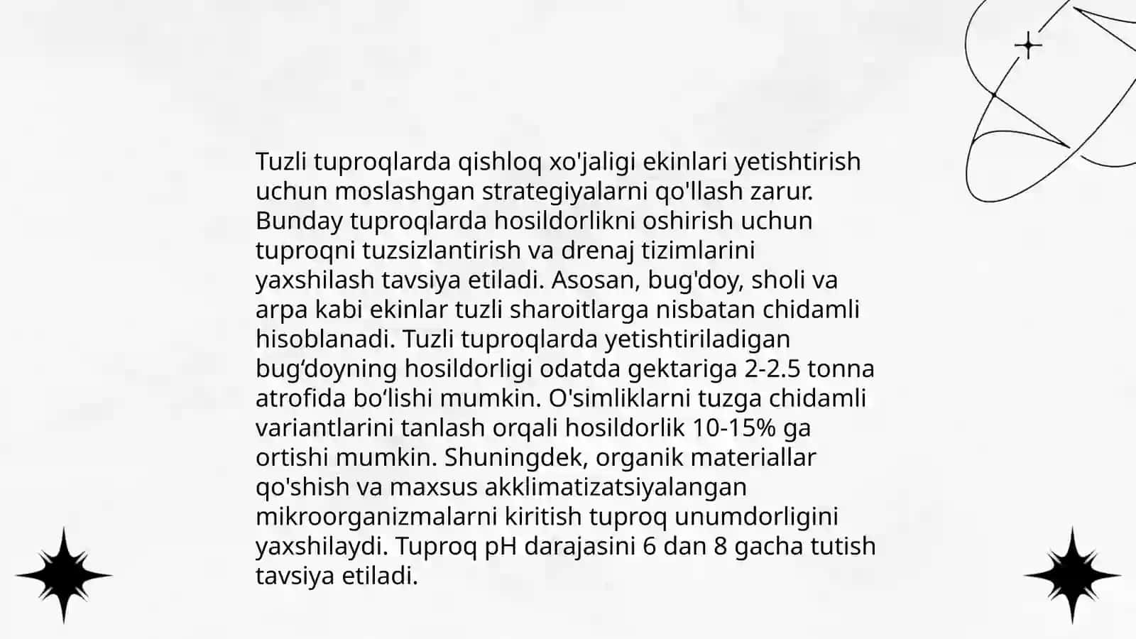 Tuzlarning òsimliklarga ta'siriva qishloq xòjaligi ekinlarini tuz tasiriga chidamliligi 4