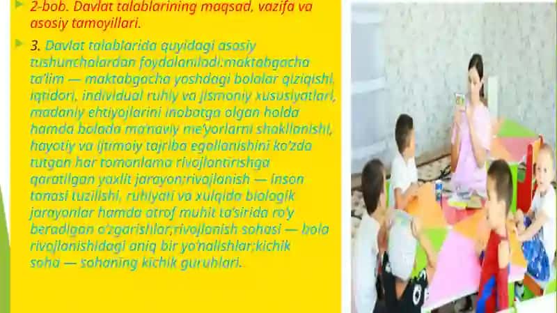 O‘zbekiston Respublikasining ilk va maktabgacha yoshdagi bolalar rivojlanishiga qo‘yiladigan davlat talablari 4