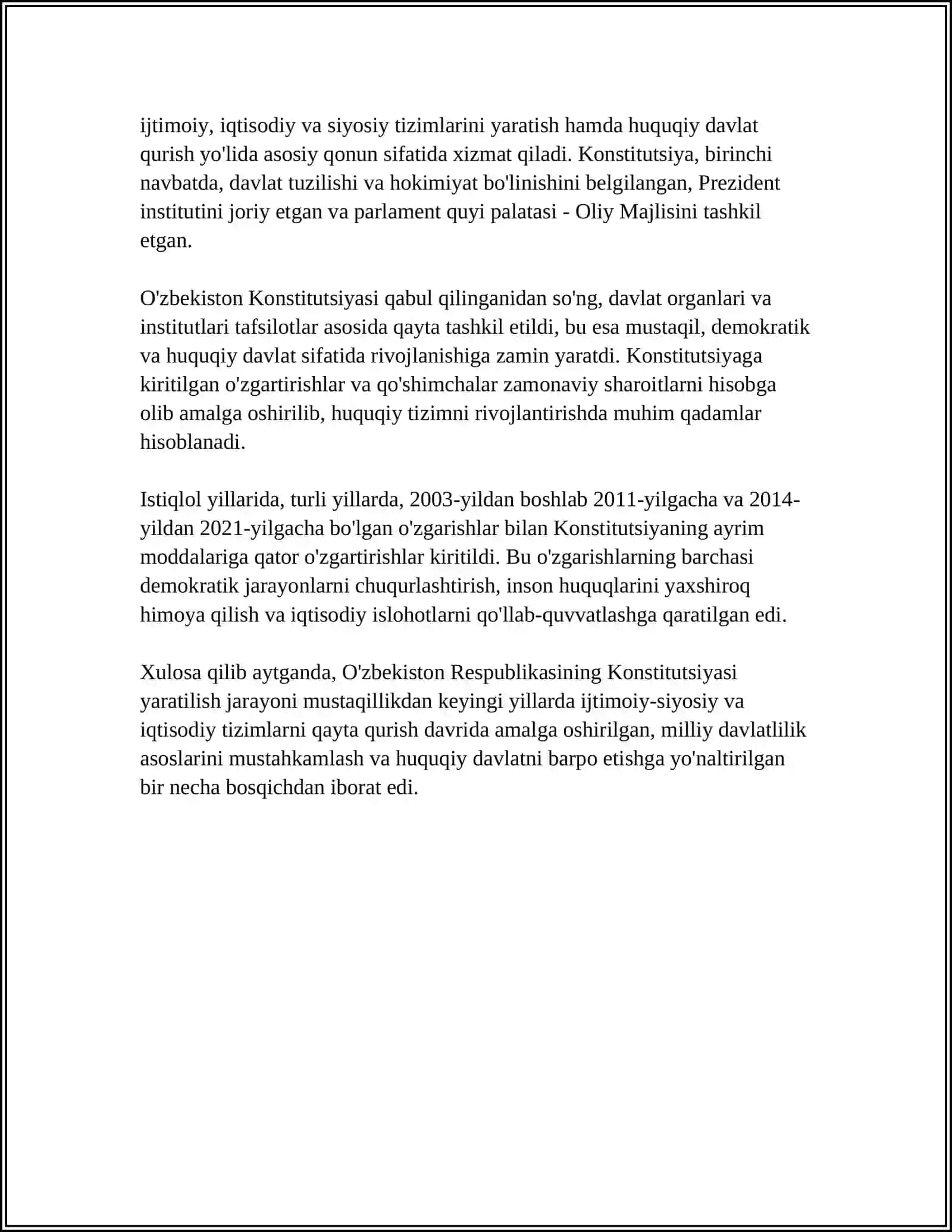MUSTAQIL O'ZBEKISTON RESPUBLIKASI BIRINCHI KONSTITUTSIYASI VA UNING O'ZIGA XOS JIHATLARI 4