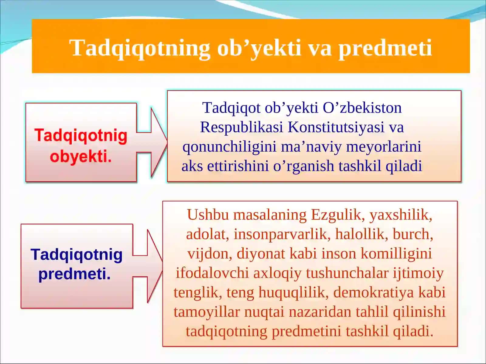 “O’zbekiston Respublikasi Konstitutsiyasi va qonunchiligida jamiyat, davlat, inson huquqiy munosabatlarini ta’minlovchi ma’naviy tamoyillar” mavzusida yozgan MAGISTRLIK DISSERTATSIYASI ISHI 4