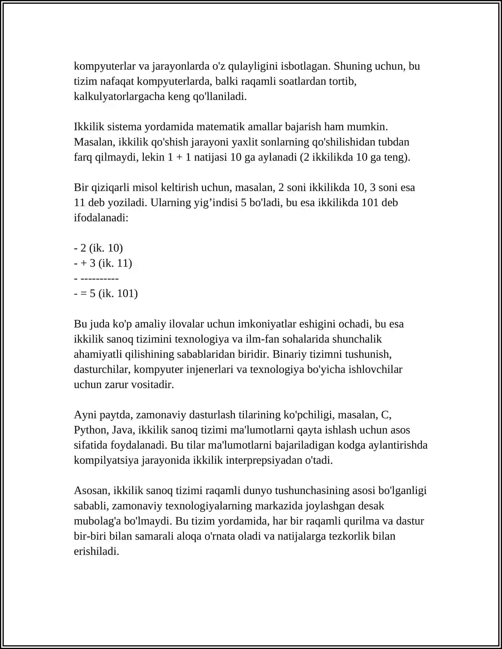 IKKILIK SANOQ TIZIMIDA ISHLOVCHI VA IXTIYORIY ASOSLI SANAGICHLAR TUZILISHI ISHLASHI 4