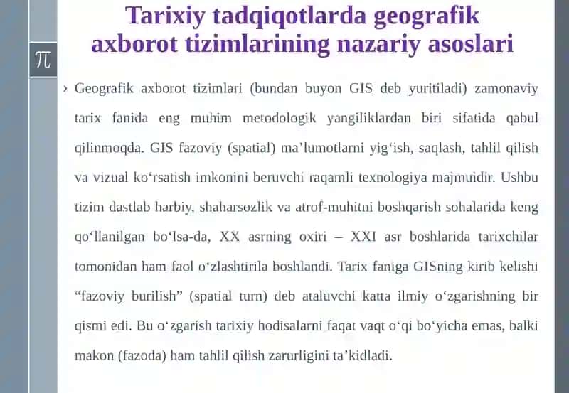 Tarixiy tadqiqotlar geografikaxborot tizimlarining o‘rnini 4