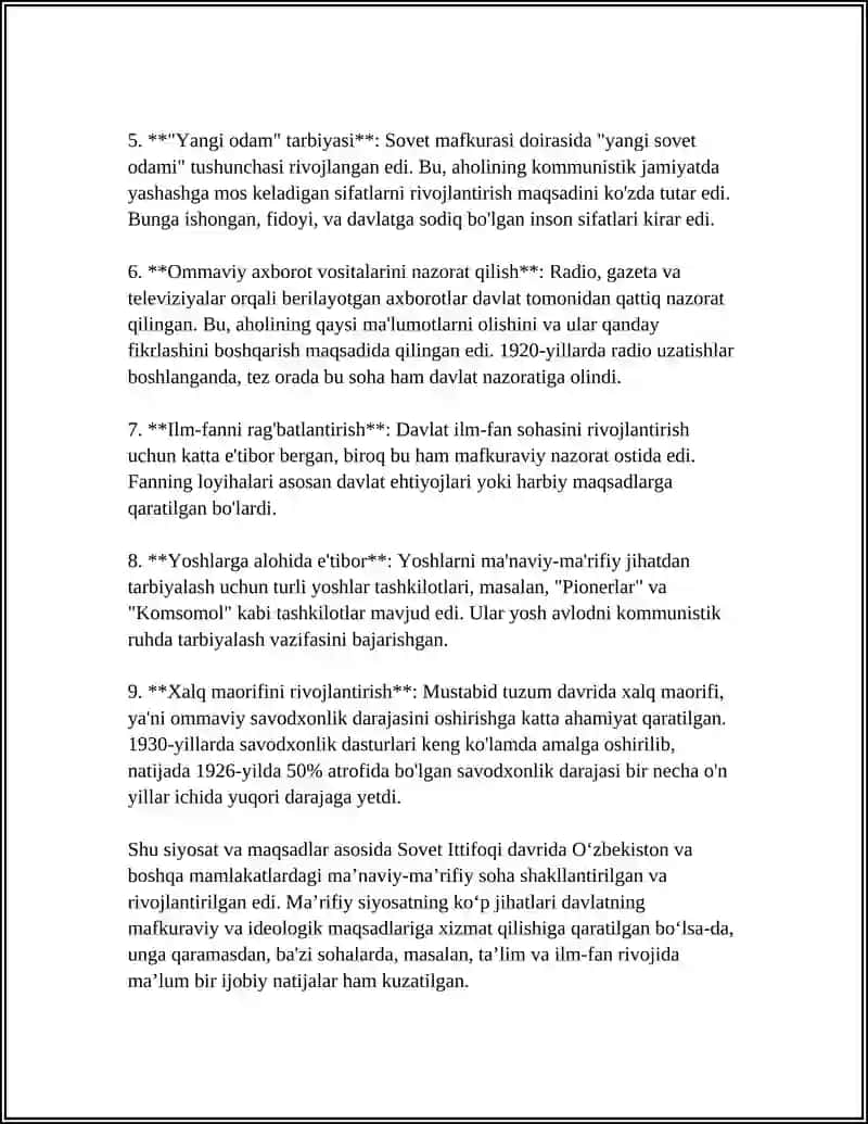 MUSTABID TUZUM DAVRIDA MA'NAVIY-MA'RIFIY SIYOSAT VA UNING MILLIY MA'NAVIY TARBIYAGA ZIDLIGI 4