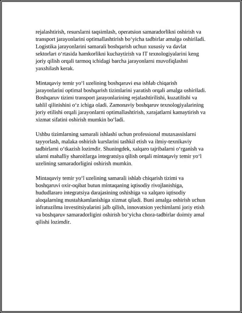 Mintaqaviy Temir Yoʻl Uzelining Ishlab Chiqarish Faoliyati 4