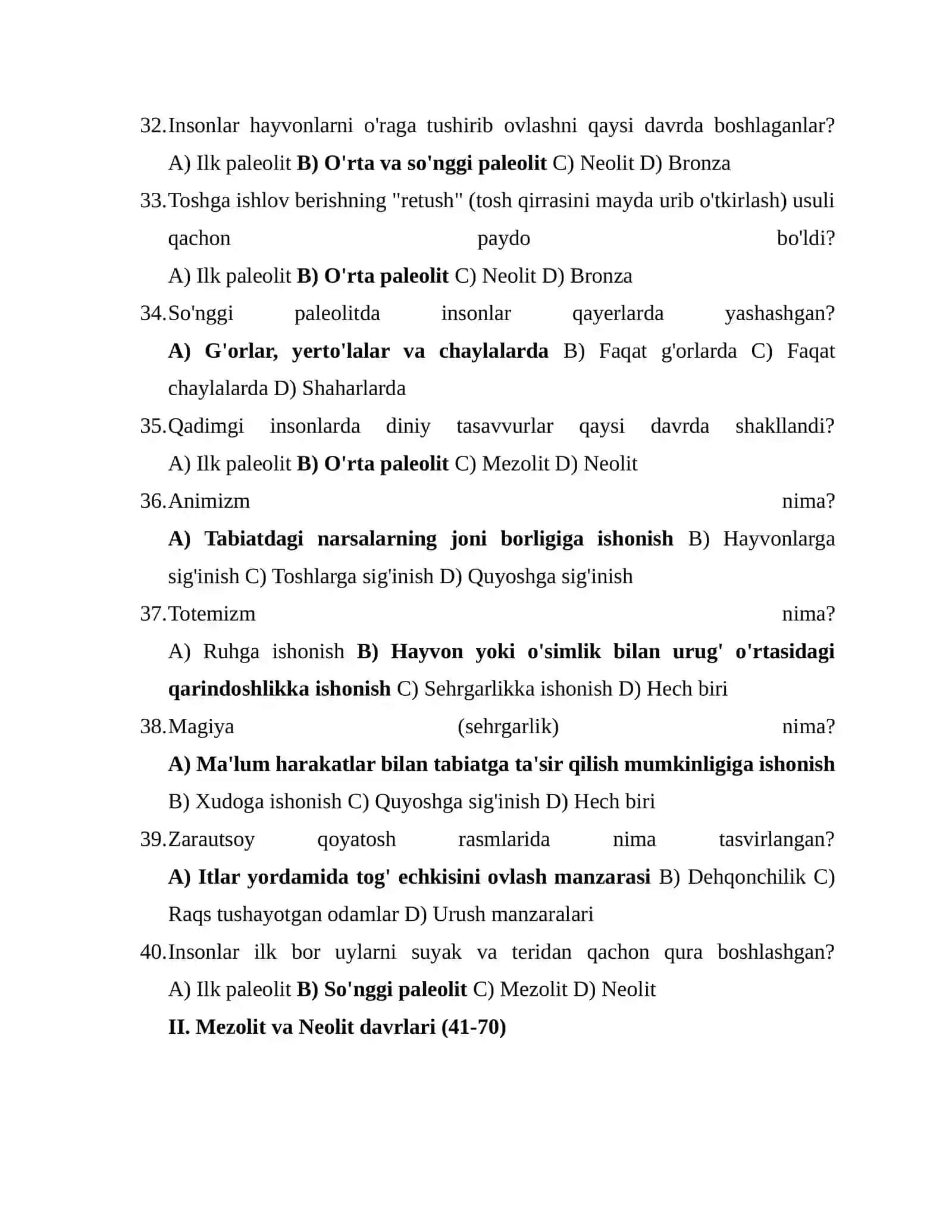 O‘ZBEKISTONNING ENG QADIMGI TARIXI: 100 TA TEST TO‘PLAMI 4