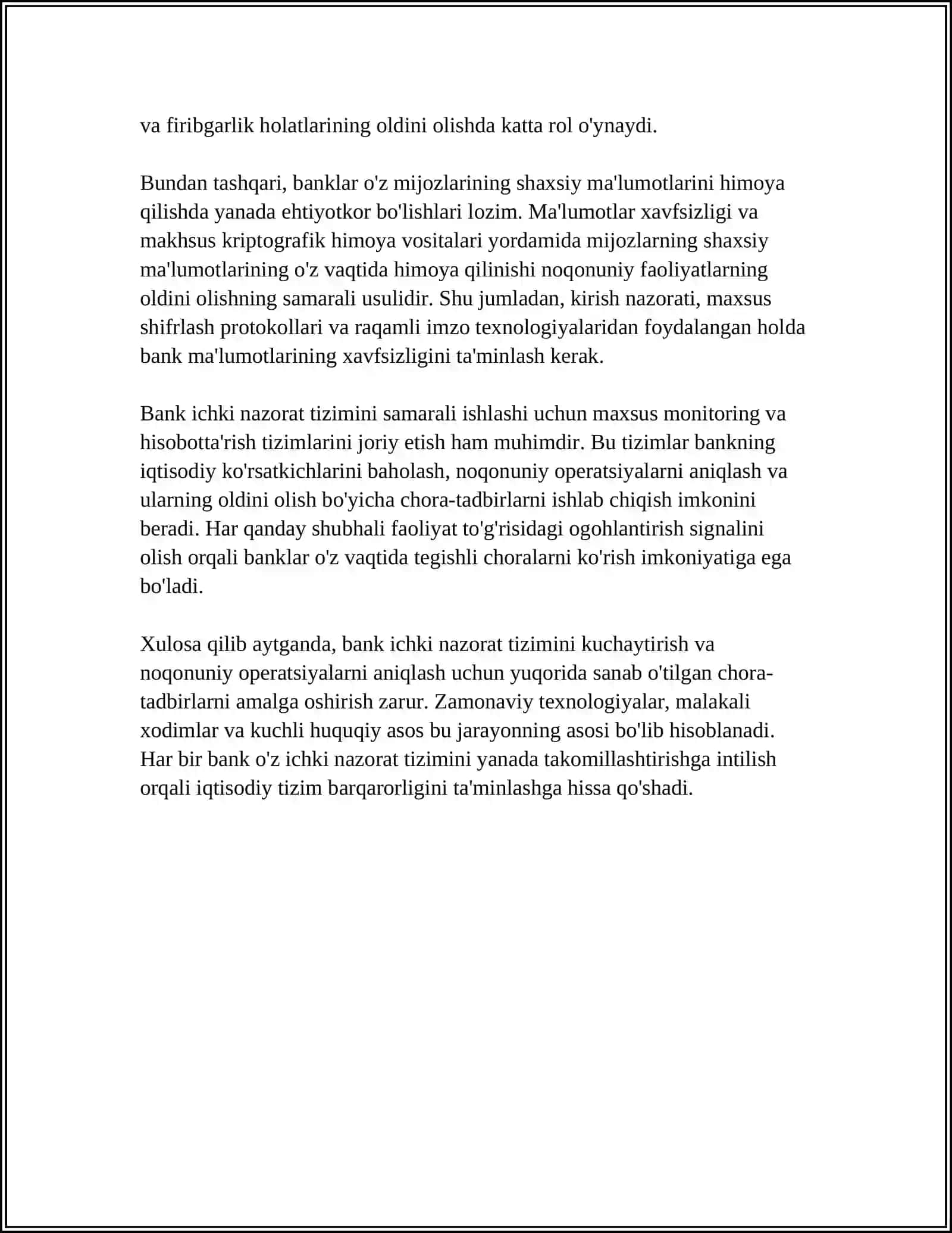 BANK FAOLIYATIDA SODIR BO'LADIGAN NOQONUNIY OPERATSIYALAR OLDINI OLISH CHORA TADBIRLARI 4
