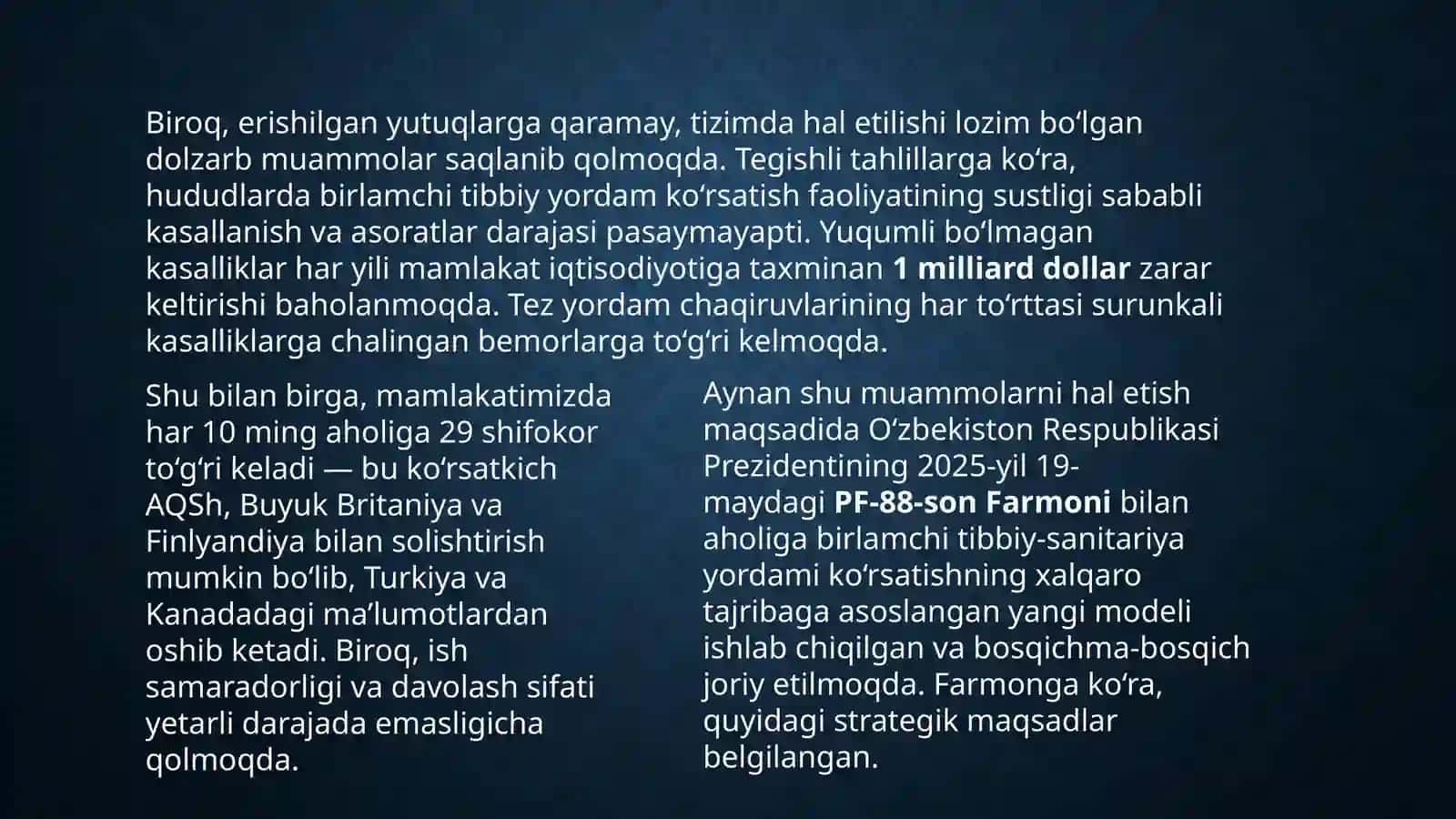 O'zbekiston respublikasida birlamchi tibbiy yordam va tibbiy snitariya hizmat ko'rsatishni rivojlantirishning aspektlari 4