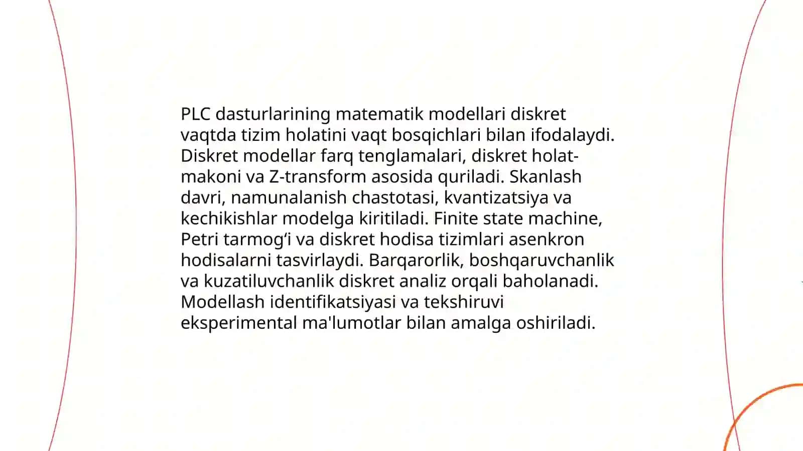 Dasturlanuvchi mantiqiy kontrollerlarni (PLC) amaldagi dasturlarini nazorat qilib va dastlabki matematik taminotini rivojlantirish 4