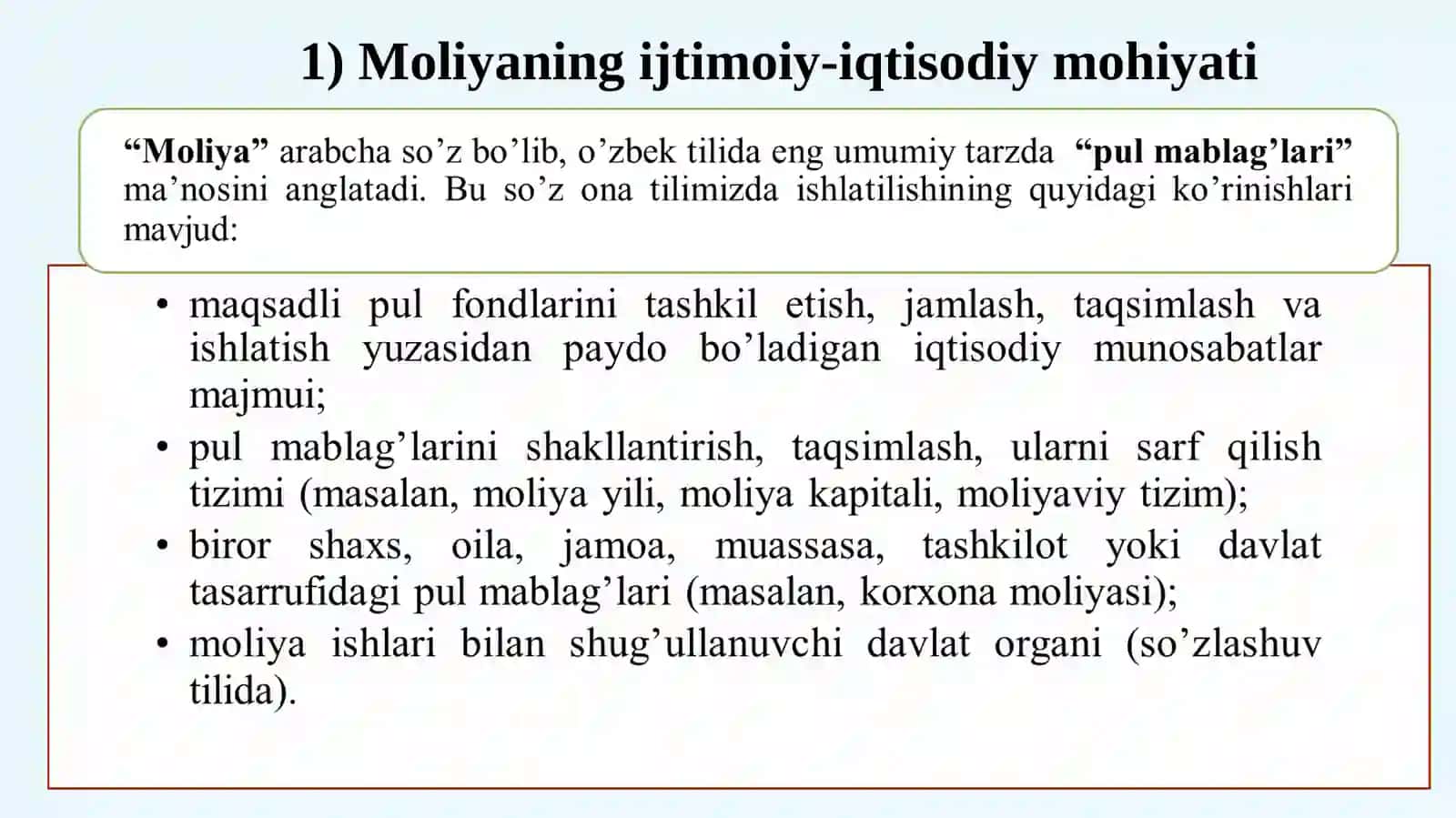 Zamonaviy moliyaning mazmun-mohiyati va uni o‘rganishning obyektiv zarurligi 4