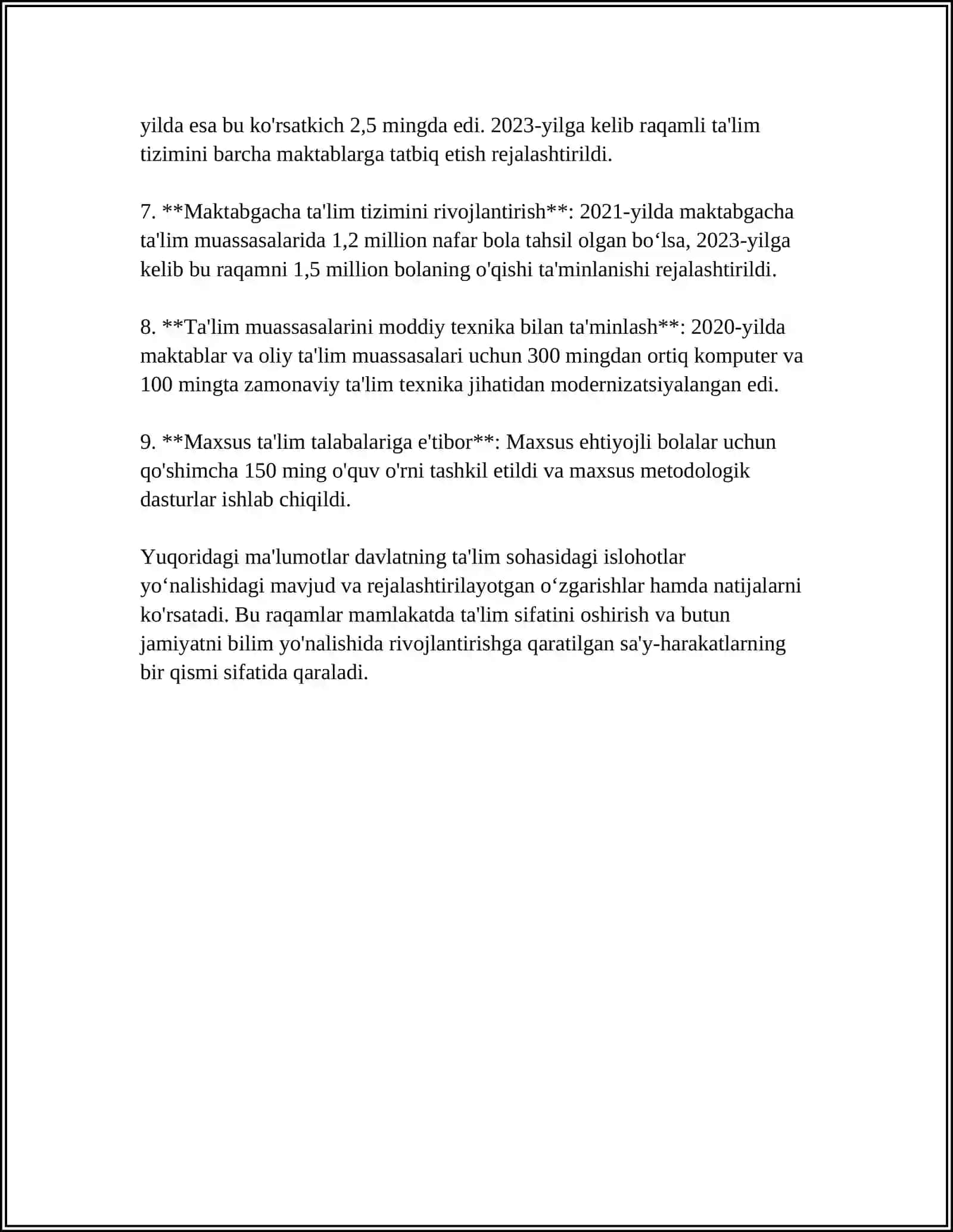YANGI O'ZBEKISTONDA PREZIDENT SH.M.MIRZIYOYEV RAHBARLIGI VA TASHABBUSI OSTIDA AMALGA OSHIRILAYOTGAN ISLOHOTLAR 4