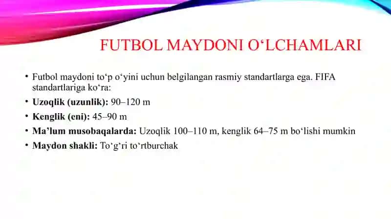 Futbol. Futbol maydoni chizmalari va jihozlari haqida 4