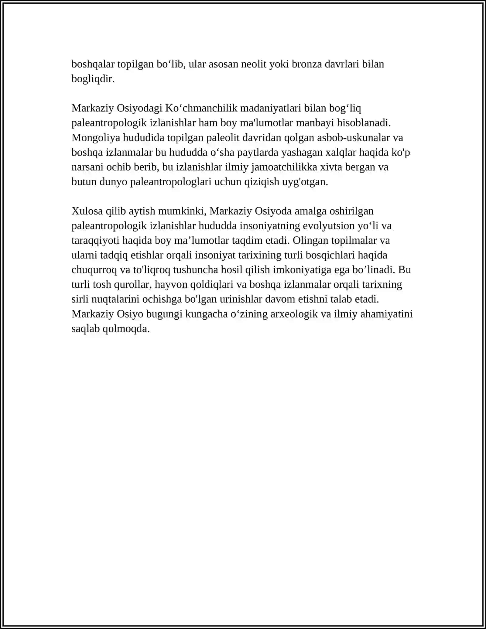 PALEANTROPOLOGIK TOPILMALARNI MARKAZIY OSIYO AHOLISI ETNOGENEZINI O'RGANISHDAGI RO'LI 4