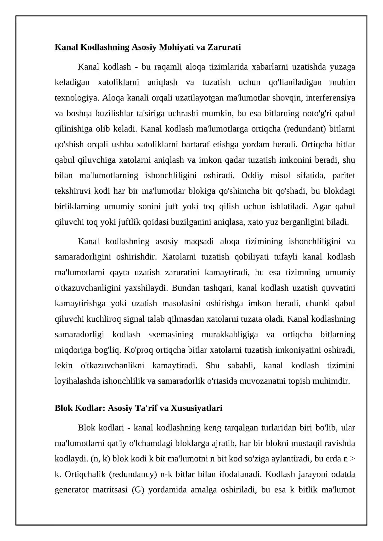 Kanalli kodlash (blok va konvolyutsion kodlar) 4